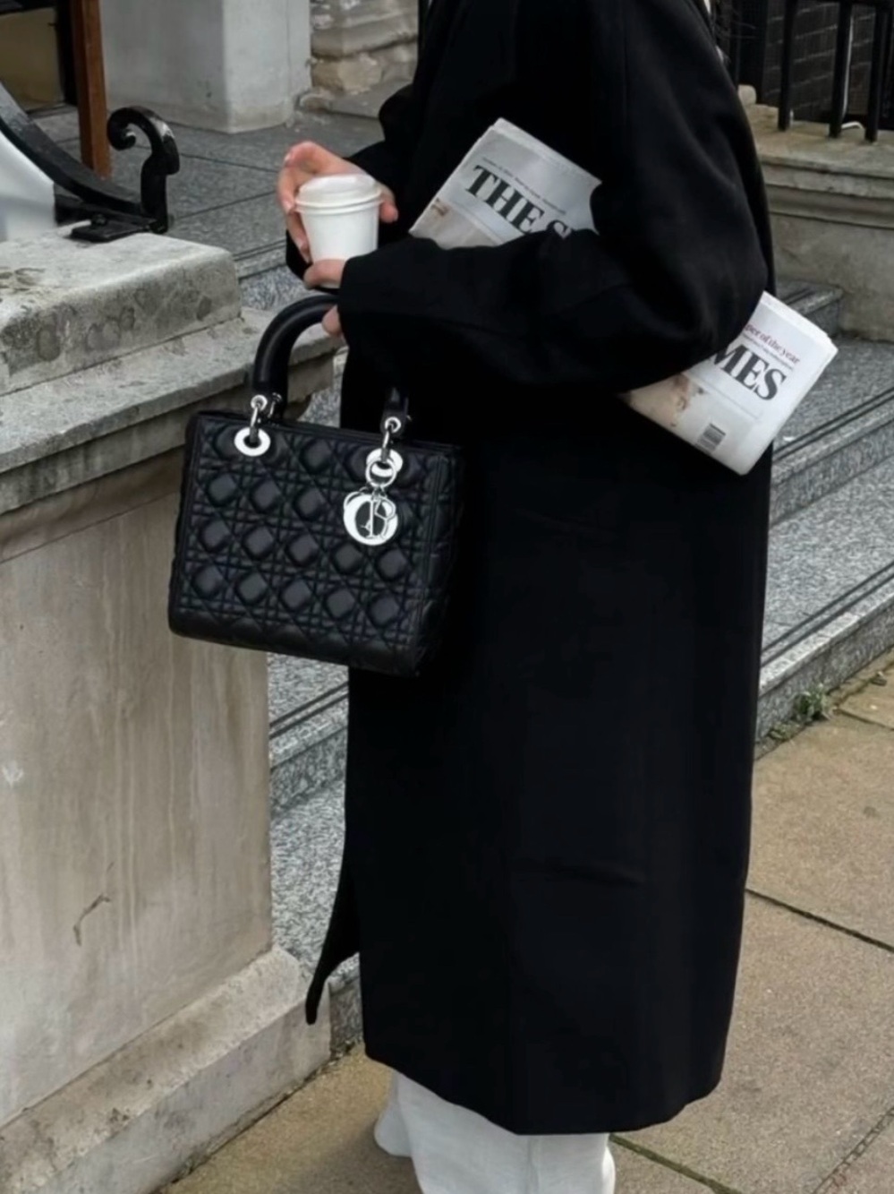 Dior Lady Dior Black Leather Tote Handbag Silver Hardware Size Medium - Picture 13 of 13